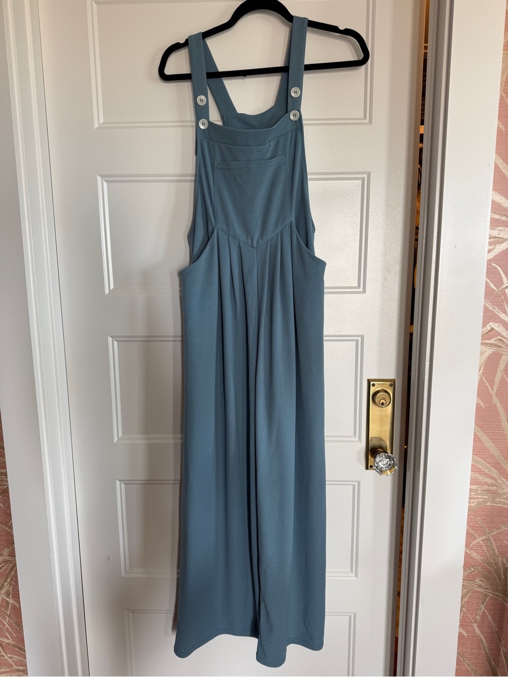 HALARA Slate Blue Wide-Leg Romper with Button Straps